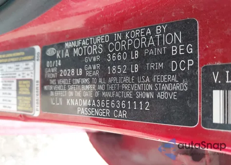 2014 Kia Rio Lx z USA, uszkodzony, nr VIN KNADM4A36E6361112